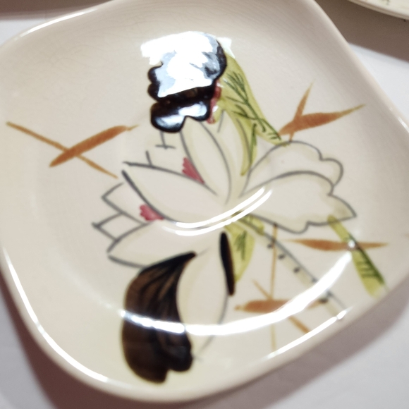 Red Wing Lotus Bronze Saucers Brown White Green 1950's Vintage MCM-Set of 3 - Picture 2 of 6